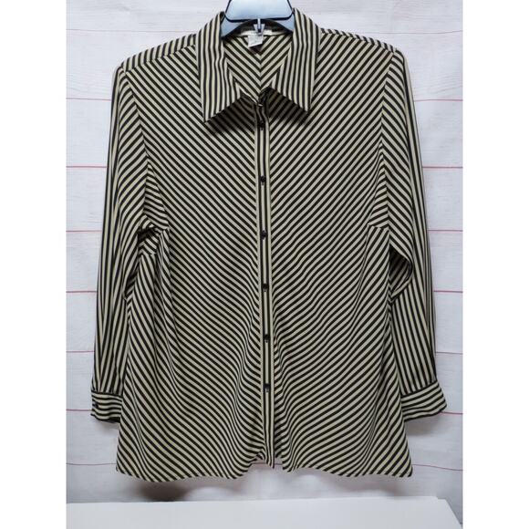 Notations Plus Size 2x 90s Early Y2K Tan Black Stripe Blouse Top Diagonal - Picture 1 of 7